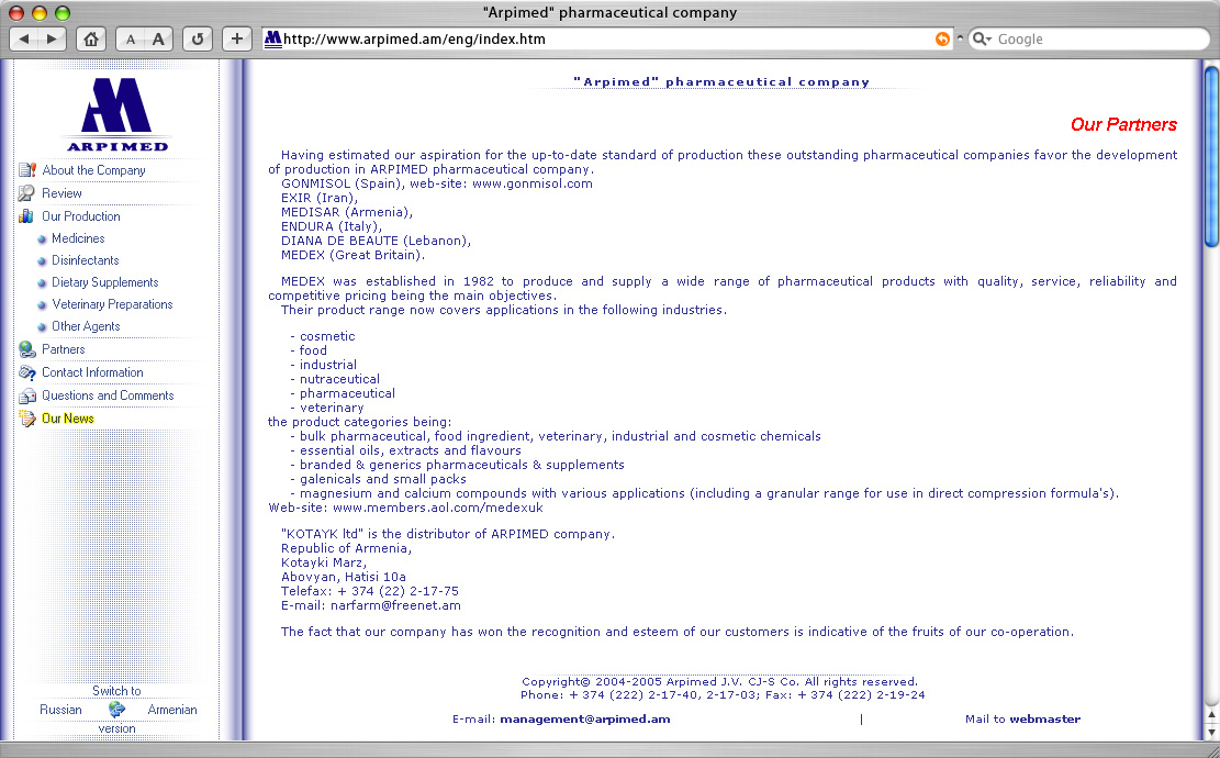 ARPIMED.am v1.0-"Arpimed" Pharmaceutical Company, Medicines Manufacture